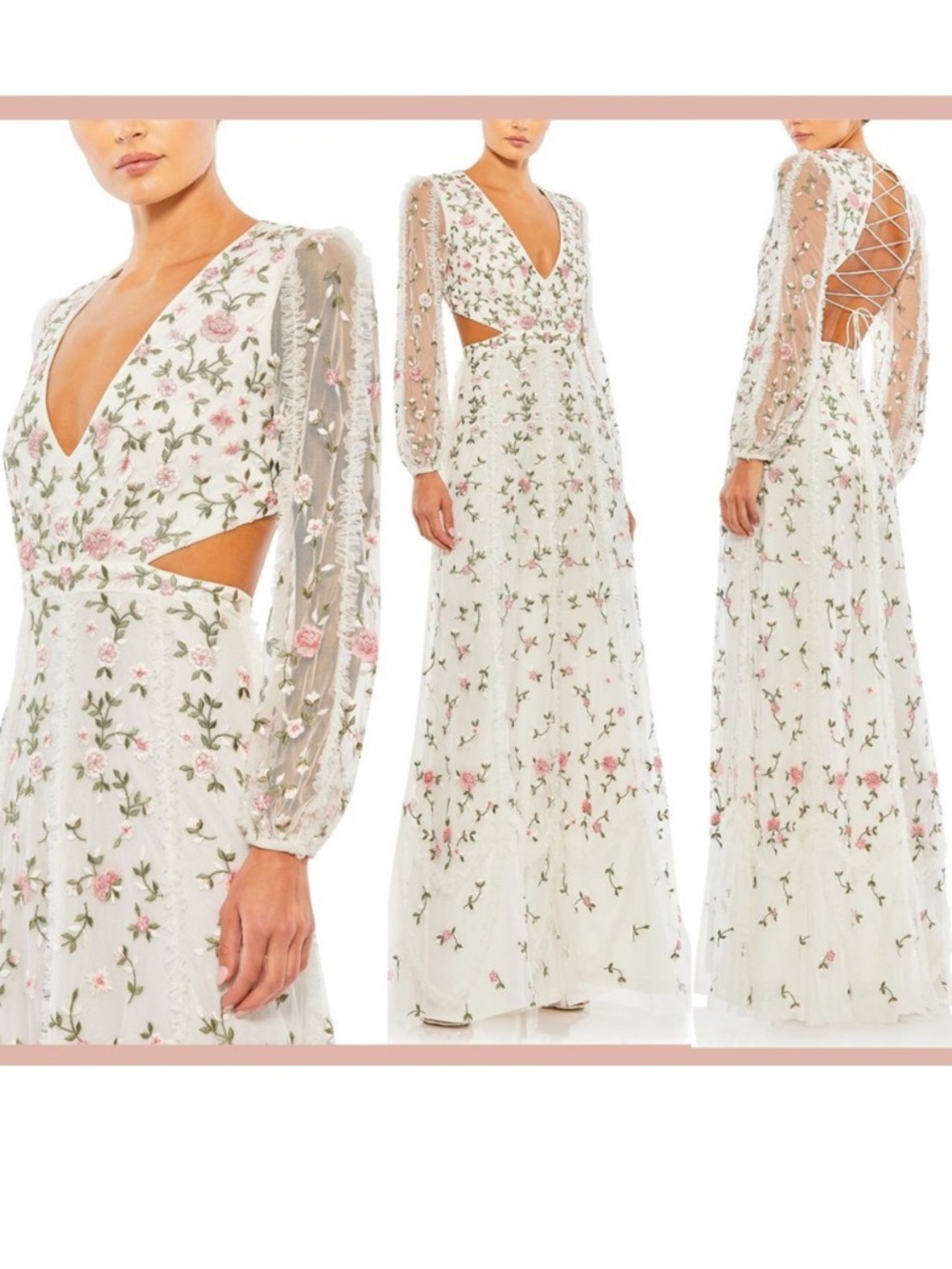 Mac Duggal 70159 Long Sleeve Embellished Ivory Cut Out Gown